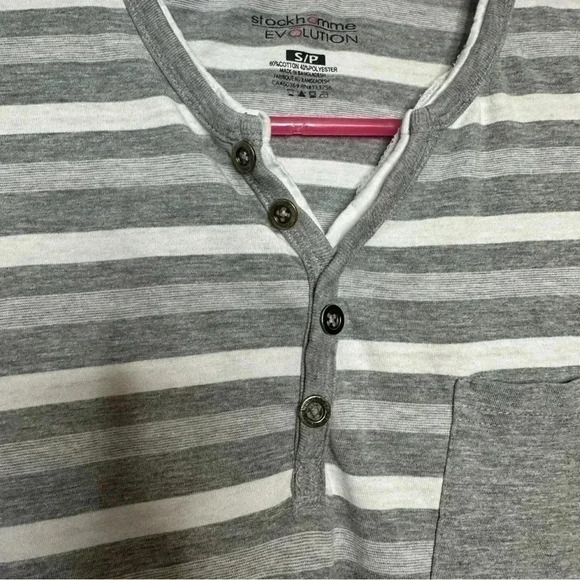 Stockhomme Evolution Shirt Stripes Front Pocket Grey & White Size Small - Picture 3 of 16